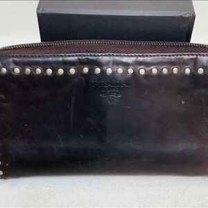 Prada Zip Around Brown Leather Wallet with delicate stud detail rare